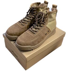 FOREVER CLASSIC 1 TAN FAUX SUEDE AND CANVAS ANKLE BOOTS SIZE 8.5 NEW IN BOX